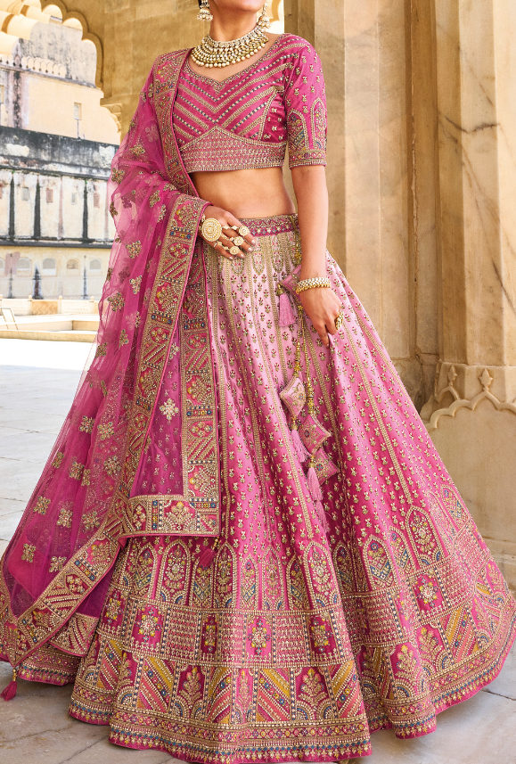 Designer Embellished Floral Pink Lehenga Choli Bridal Wear