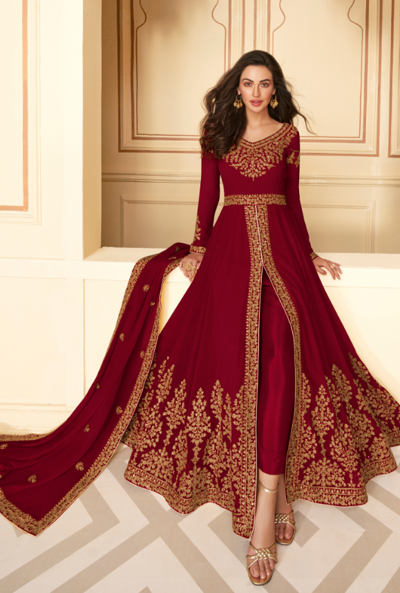 Red colour hot sale anarkali suit