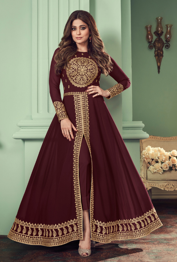 Maroon 2024 anarkali gown