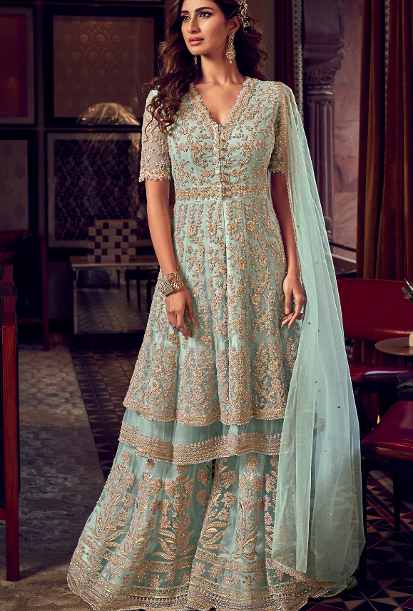 Sky Blue Sharara in Georgette Fabric with plus Size