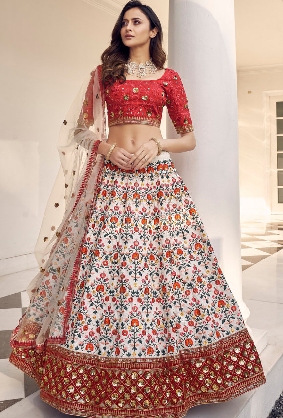 Red and sale white ghagra choli