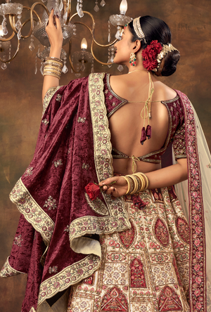 Maroon cream Bridal Lehenga