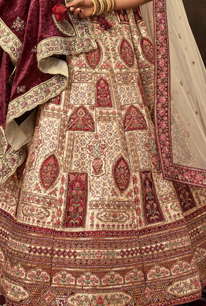 Maroon cream Bridal Lehenga