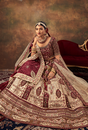 Maroon cream Bridal Lehenga