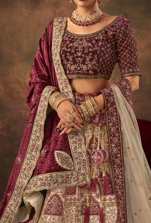 Maroon cream Bridal Lehenga