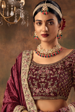 Maroon cream Bridal Lehenga