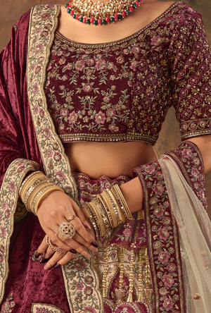 Maroon cream Bridal Lehenga