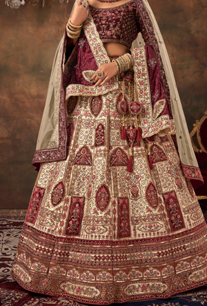 Maroon cream Bridal Lehenga