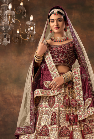 Maroon cream Bridal Lehenga