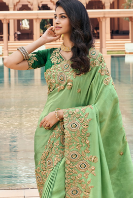 Selvia Green Side Slit Saree Shapewear - Absolutely Desi
