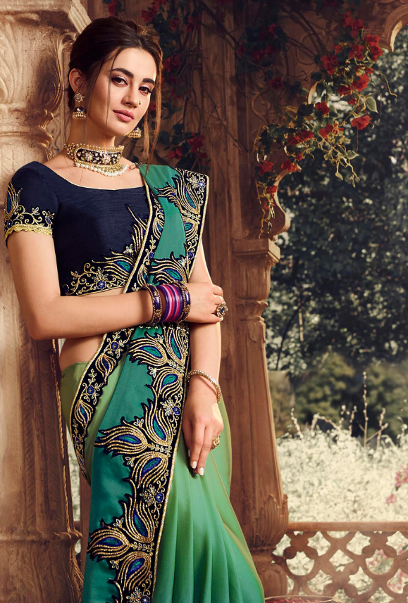 Dark Green Designer Bandhani saree with blouse - Vasu Sarees - 3507929