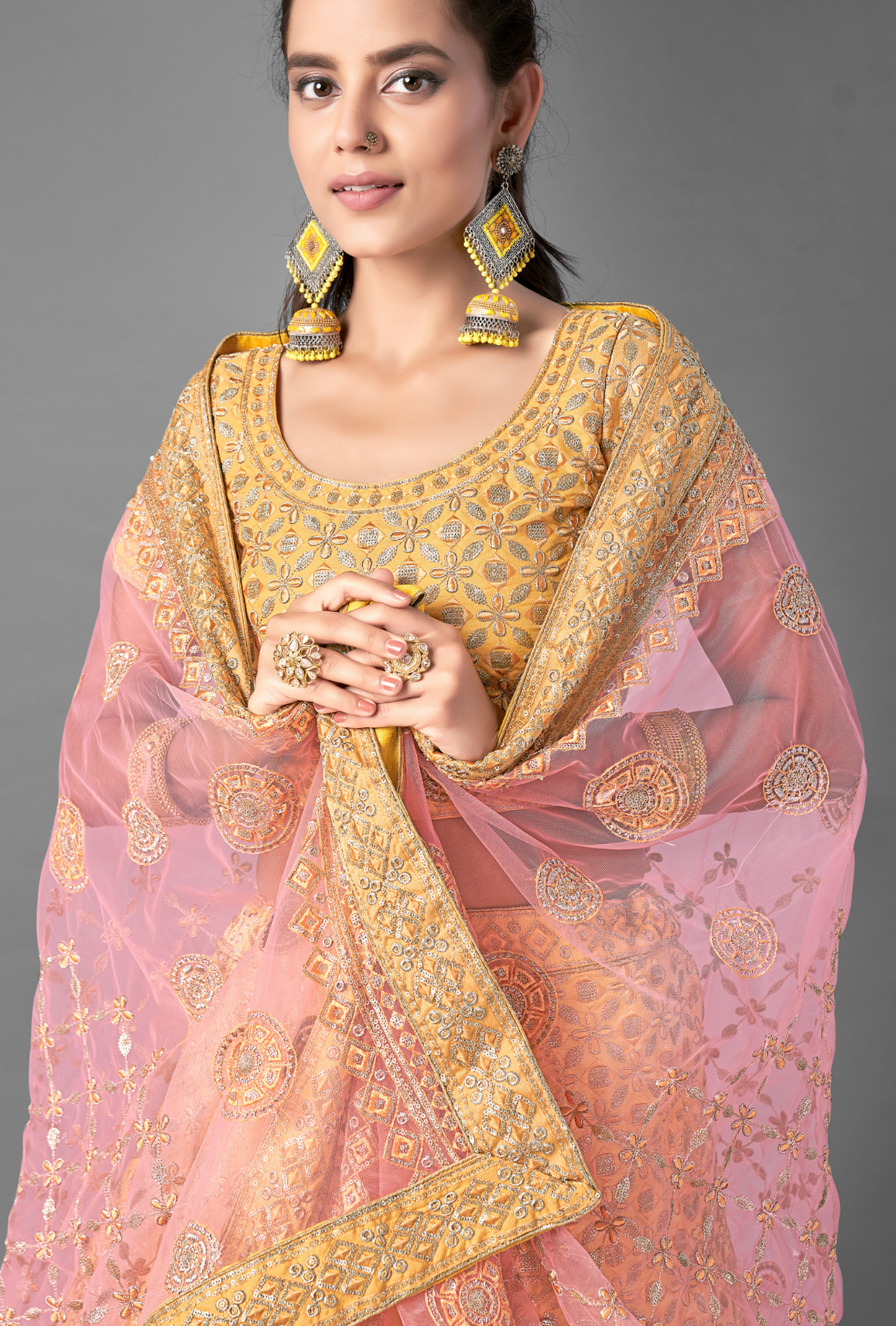 Lemon Yellow Taffeta Silk Embroidered Lehenga & Choli #Lehenga #Yellow  #TaffetaSilk #Embroidered #Wedding #Festive #indiandesignerwear  #indianweddingdress #indi…